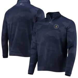 Peter Millar Navy Perth Camo Performance Quarter-Zip Sweatshirt, size Small